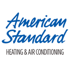 A blue and white logo of an american standard heating & air conditioning.