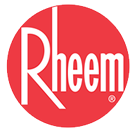 A red circle with the word rheem in it.