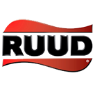 A red and black logo for ruud